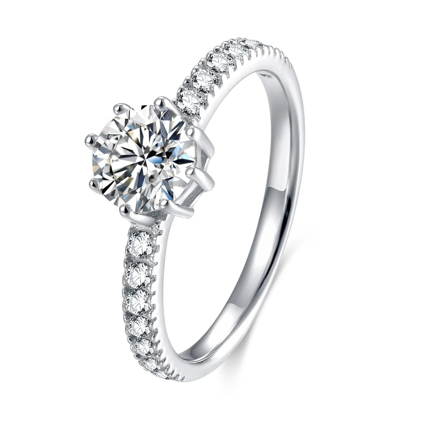 Handmade S925 Sterling Silver Moissanite Engagement Ring | Classic Solitaire Bridal Ring by Roshara