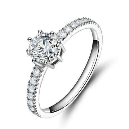 Handmade S925 Sterling Silver Moissanite Engagement Ring | Classic Solitaire Bridal Ring by Roshara